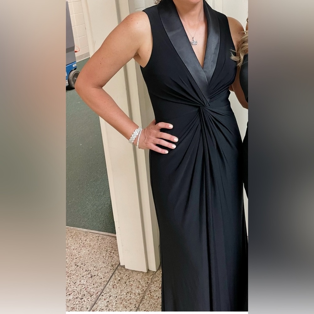 Adrianna Papell black jersey tuxedo gown size 8